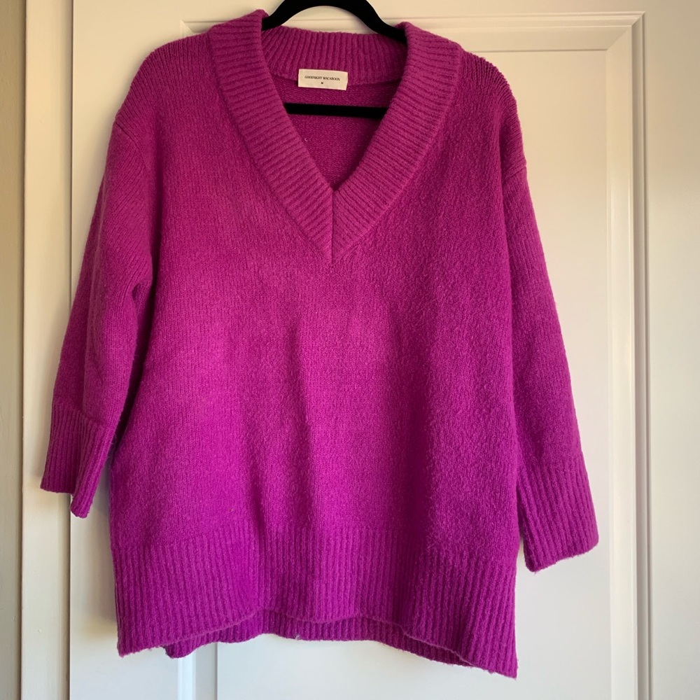 Purple fuzzy v neck sweater